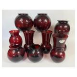 VINTAGE ROYAL RUBY RED GLASS VASES ANCHOR