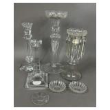 CRYSTAL & GLASS CANDLESTICKS & BOBECHES