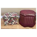 VINTAGE HOME DECOR OTTOMAN & FABRIC STORAGE BOX
