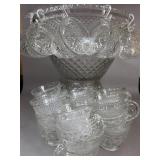 ANCHOR HOCKING WEXFORD PUNCH BOWL BASE & CUPS