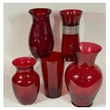 VINTAGE RED GLASS VASES
