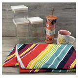 ROUND TABLE CLOTH MUGS CANISTERS