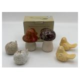 CERAMIC MUSHROOM SHELLS BIRDS SALT PEPPER