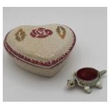 VINTAGE FLORENZA TURTLE PINCUSHION HEART TRINKET