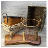 ASSORTED STORAGE BASKETS & CEDAR COAT RACK