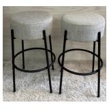 HERRINGBONE CUSHION BAR STOOLS W BLACK METAL FRAME