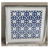 BLUE & WHITE GEOMETRIC TILE PRINT FRAMED WALL ART