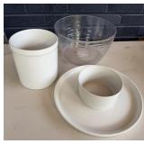 STONEWARE CROCK & CHIP DIP CAKE TRAY PLASTIC BOWL