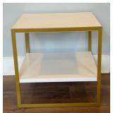SQUARE SIDE TABLE WHITE W GOLD FINISHED FRAME