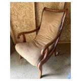 VINTAGE WOODEN ARMCHAIR W CURVED BACK
