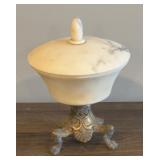 VINTAGE LIDDED PEDESTAL BOWL CARVED ALABASTER