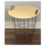 WOOD TOP WIRE STORAGE BASKET