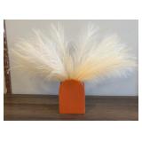 ORANGE CERAMIC VASE W FAUX PAMPAS GRASS
