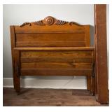 ANTIQUE HIGH BACK OAK TWIN BED W SIDE RAILS