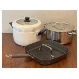 PAMPERED CHEF 11' GRILL PAN & PRESS STEAMER POT