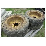 4 Skid Steer Tires on Rims