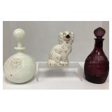 Two Vintage Decanters and Staffordshire Dog