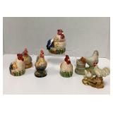 Seven Small Ceramic Chicken Figurines