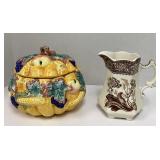 Serving Bowl with Lid, Transferware Pitcher