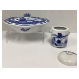 Vintage Blue and White Covered Dish, Tea Caddy