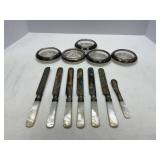 Sterling Coasters, MOP Knives