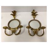 Pair Vintage Gustavian Mirrored Wall Sconces