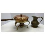 Copper Chafing Dish and Brass Pitcher