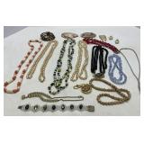 Glass Beads Pearls Black Cameo Necklace