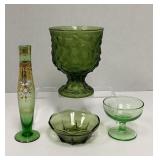 Four Pieces Vintage Green Glass