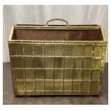 Vintage Brass and Wood Magazine Holder