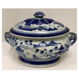 Large Chinese Blue and White Canton Tureen