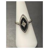 10 KT WG Vintage Onyx and Diamond Signet Ring