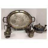 Tarnished Six Piece Silver Plate Tea Set