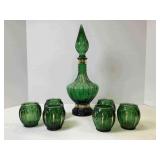 Green Mid Century Decanter with Six Glasses