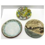 Two Hand Crafted Plates and Glass Fused Bowl