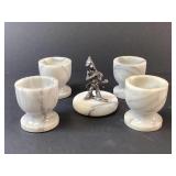 Four Marble Egg Cups and Clown Figurine