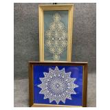 Two Vintage Framed Crocheted Dollies