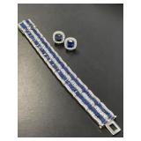 Sterling Art Deco Sapphire Bracelet and Earrings