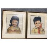 Pair Native American Children Portraits