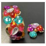 Multi-Colored Gemstone Cuff Bracelet and Pin