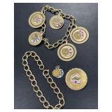 Two GF Charm Bracelets, Six Charms, Pin