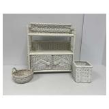 Vintage White Wicker Bath Set