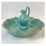 Teal Artisan Pottery Bowl and Pitcher Set