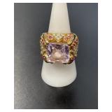 Sterling Vermeil Kunzite and Ruby Ring