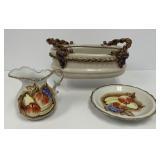 Glazed Ceramic Basket Creamer and Bowl