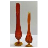 Two Art Glass Amberina Swung Vases
