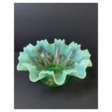 Dugan Opalescent Green Glass Bowl
