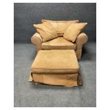 Suede Type Arm Chair and Ottoman