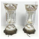 Pair of Antique Glass Mantle Lusters