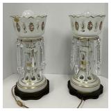 Pair of Victorian Milk Glass Luster Lamps